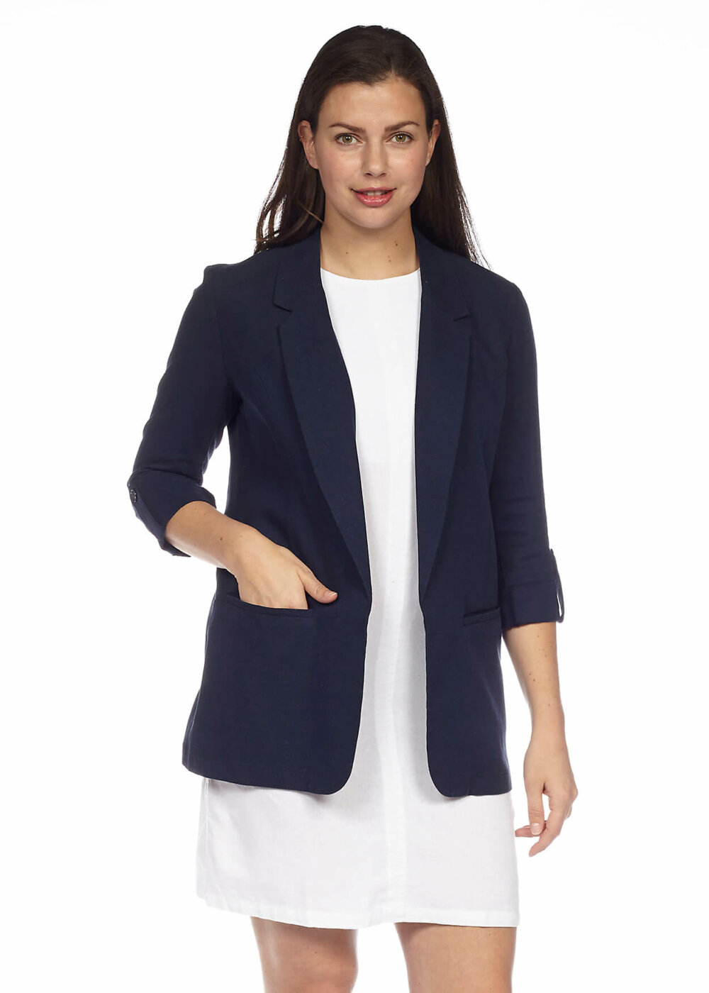 Roll-Up Long Sleeve Open Blazer with Pockets - Image 4