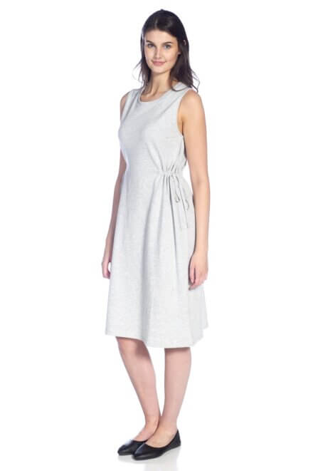 Sleeveless Knee-Length Dress with Cinched Waist Ties
