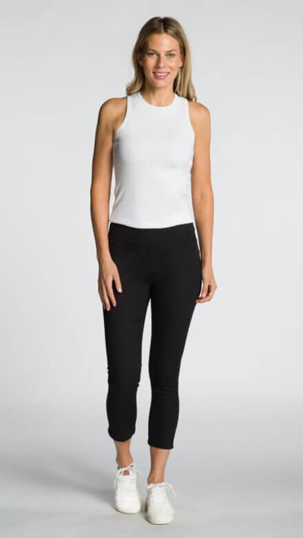 Stretch Denim Pull-On Capri with Tummy Tuck Control