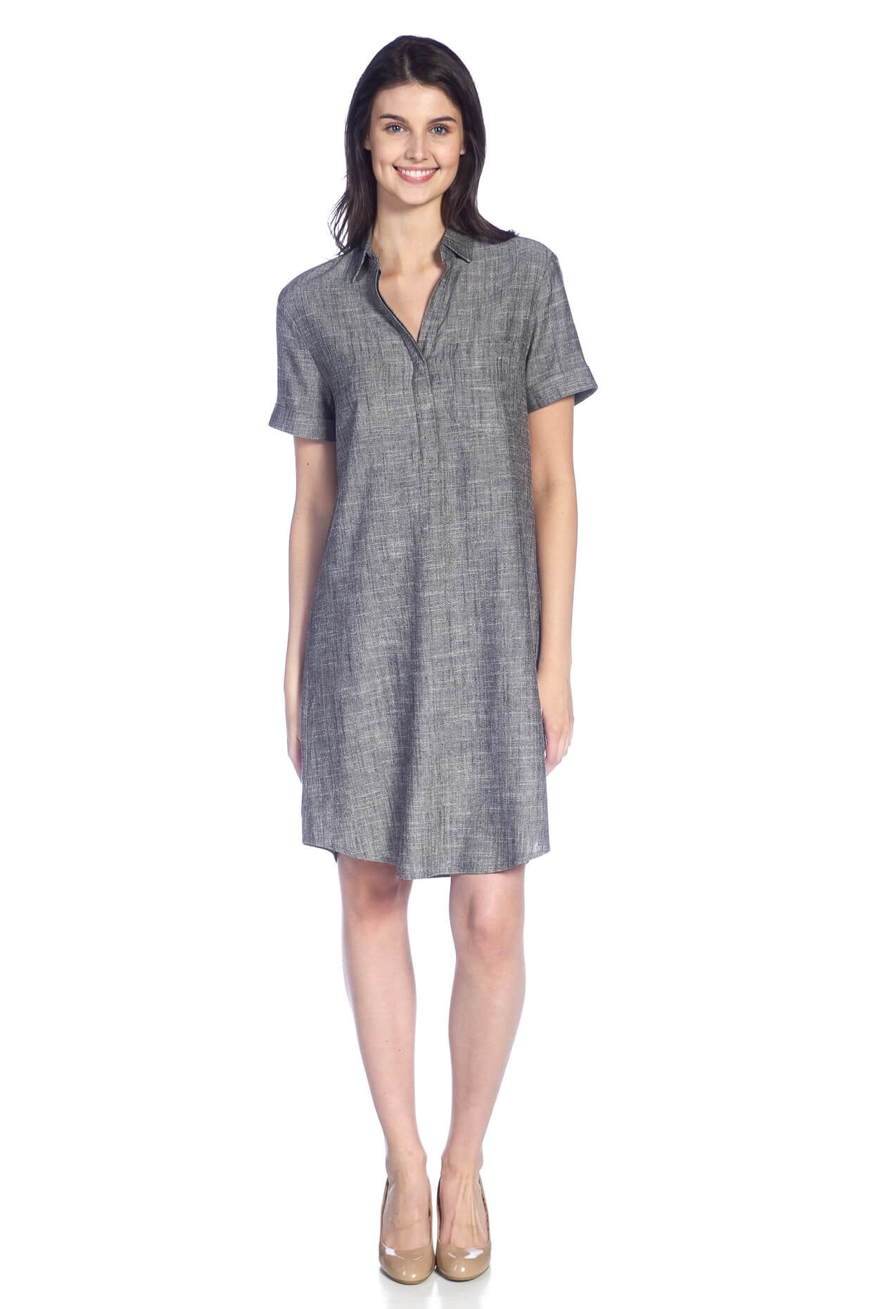 Short Sleeve Johnny Collar Dress with Chest Pocket. - DKR & Company ...