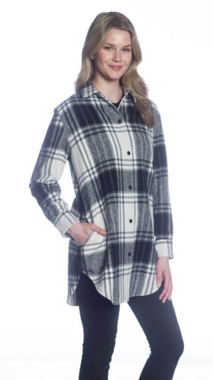 Long Sleeve Snap Front Shirt Jacket with Pockets