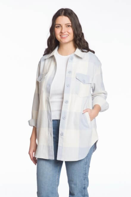 Long Sleeve Button Front Shirt Jacket with Chest and Side Pockets