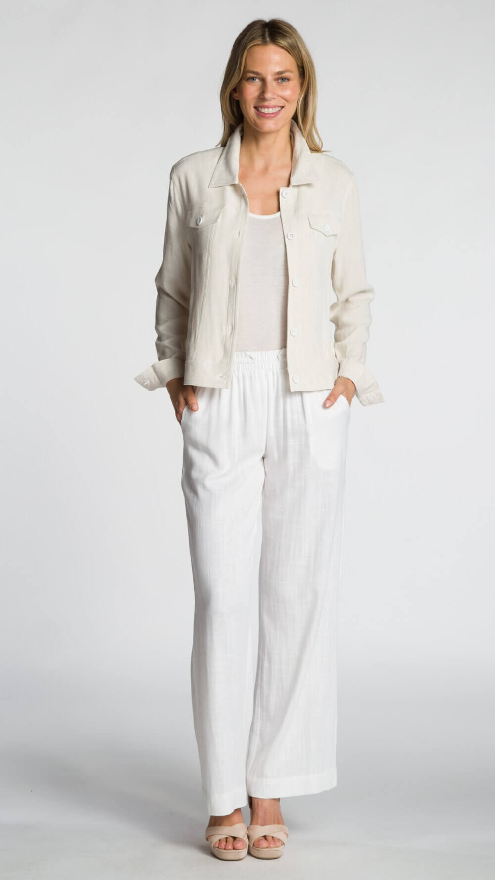 Wide Leg Pant with Elastic Waist, Drawstring and Pockets - Image 3