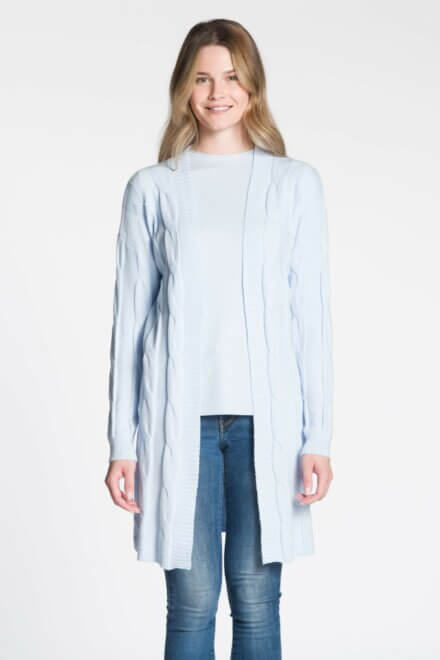 Long Body Open Cardigan with Front and Back Cable Detail
