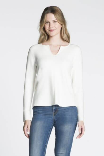 Long Sleeve Split Neck Sweater with Rib Inserts on Back