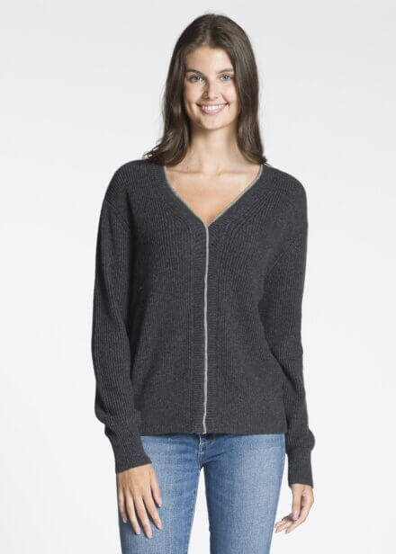 Two Tone Long Sleeve V-Neck Sweater