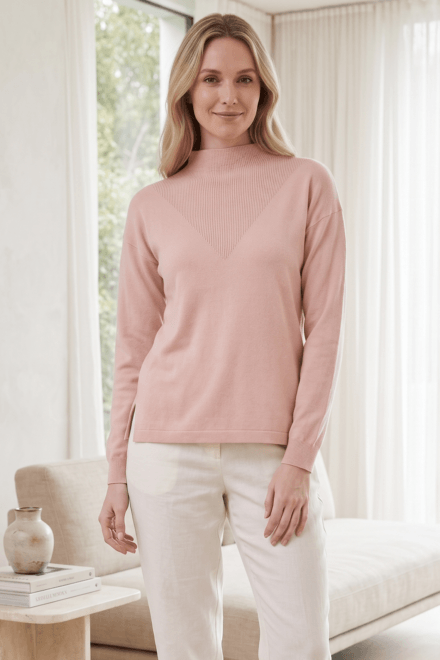 Long Sleeve Funnel Neck Sweater with Side Slits
