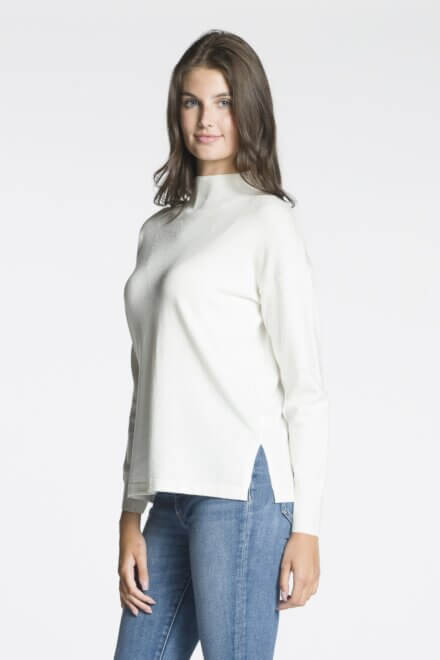 Long Sleeve Funnel Neck Sweater with Side Slits