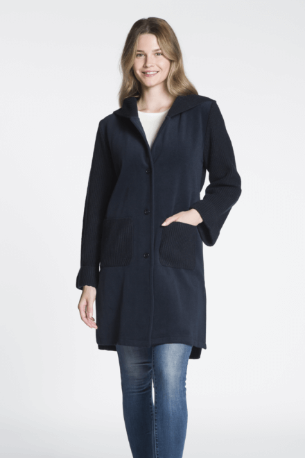Long Sweater Coat with Hood and Pockets