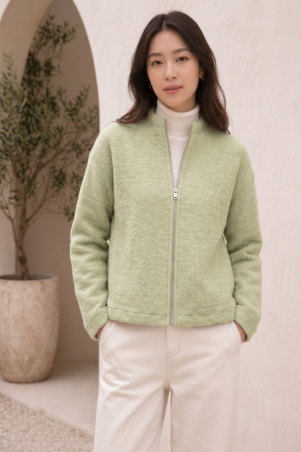 Long Sleeve Full Zip Stand Collar Jacket with Side Seam Pockets
