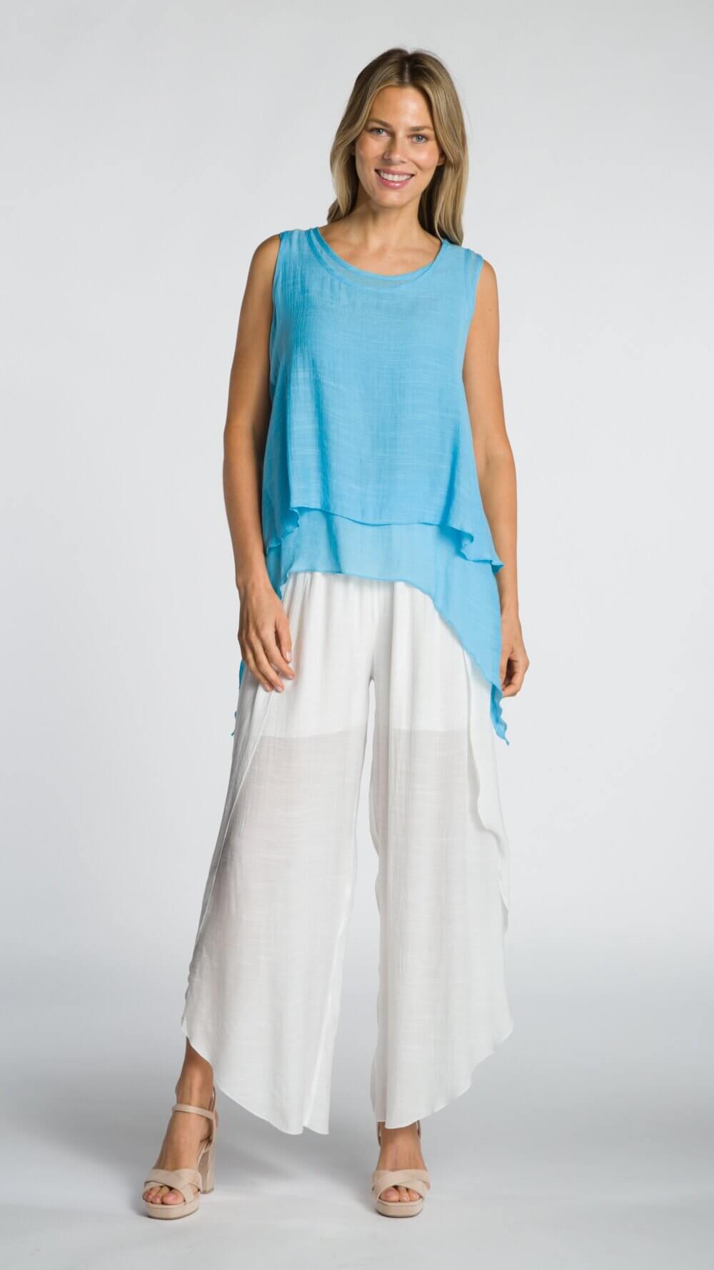 Sleeveless Round Neck Layered Tunic Top with Asymmetrical Hemline - Image 8