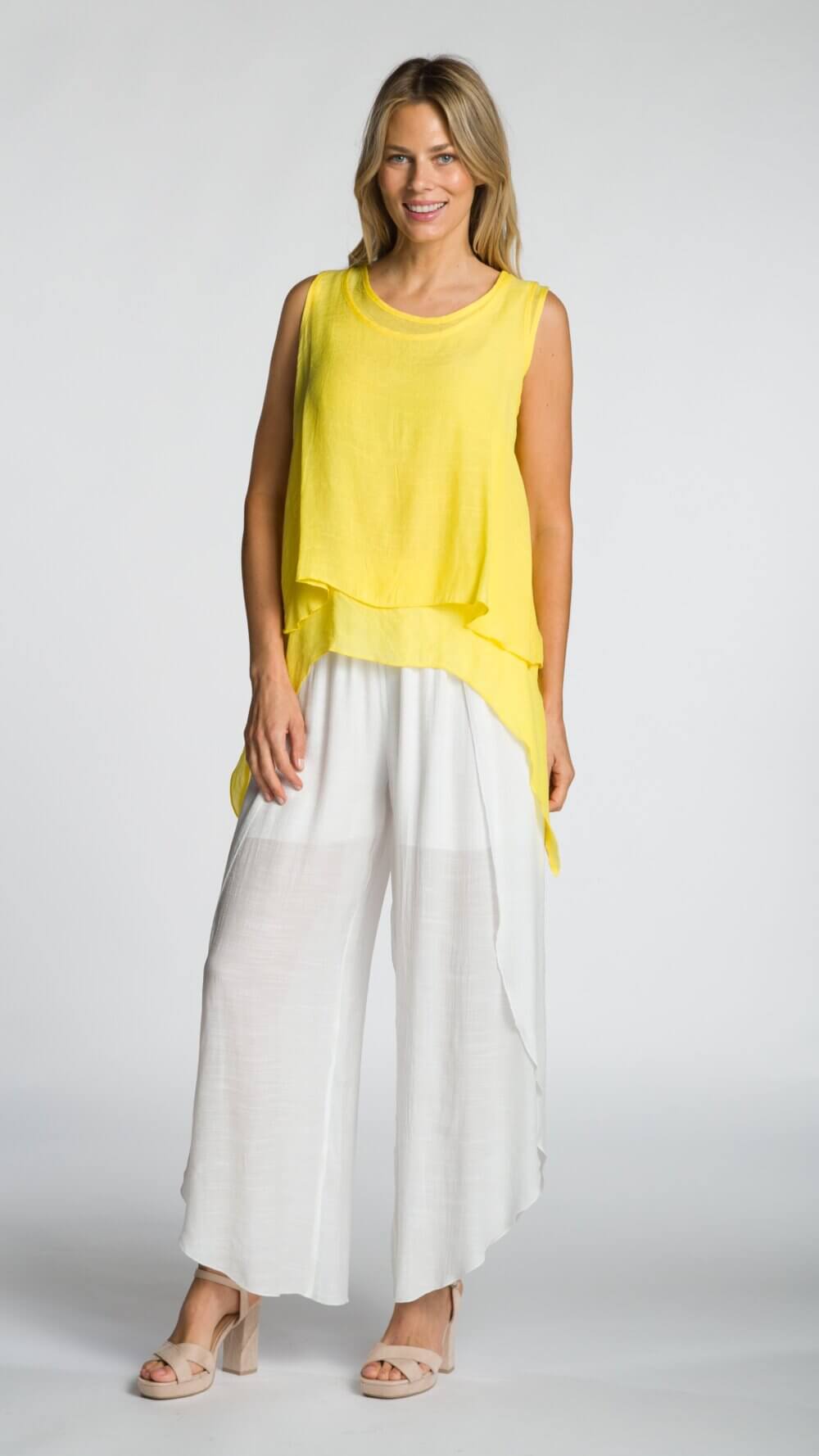 Sleeveless Round Neck Layered Tunic Top with Asymmetrical Hemline