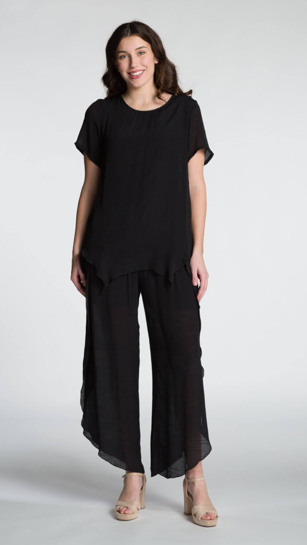 Short Sleeve Round Neck Layered Top with Button Detail - Image 3