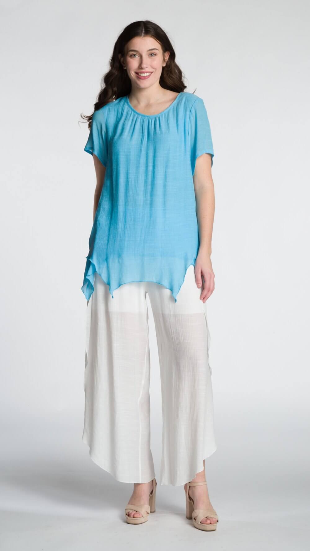 Short Sleeve Round Neck Layered Top with Button Detail - Image 8