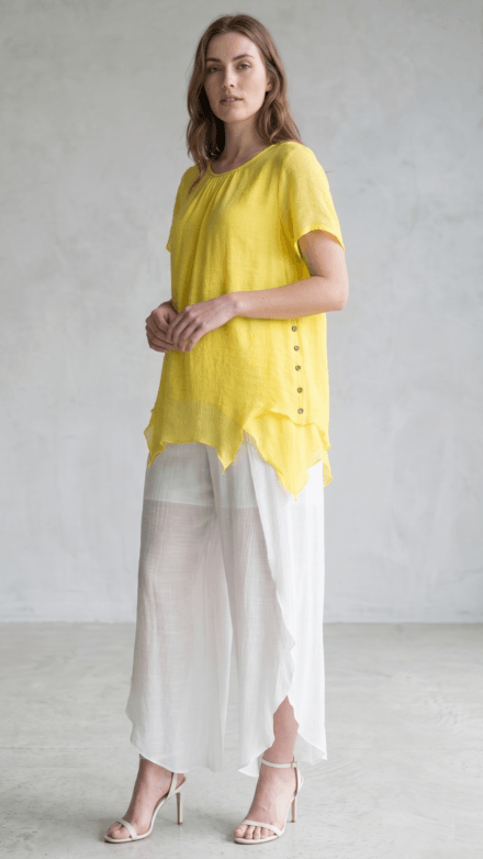 Short Sleeve Round Neck Layered Top with Button Detail