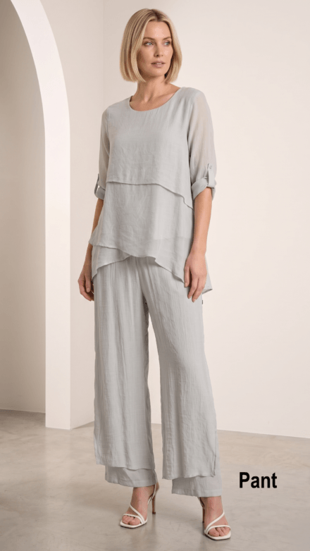 Loose Fit Wide Leg Layered Pant with Side Slits and Button Detail