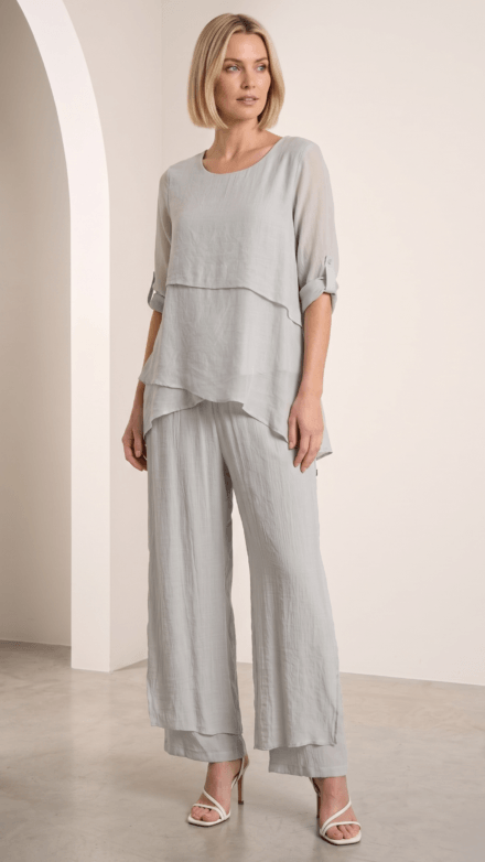 Roll Sleeve Scoop Neck Layered Blouse