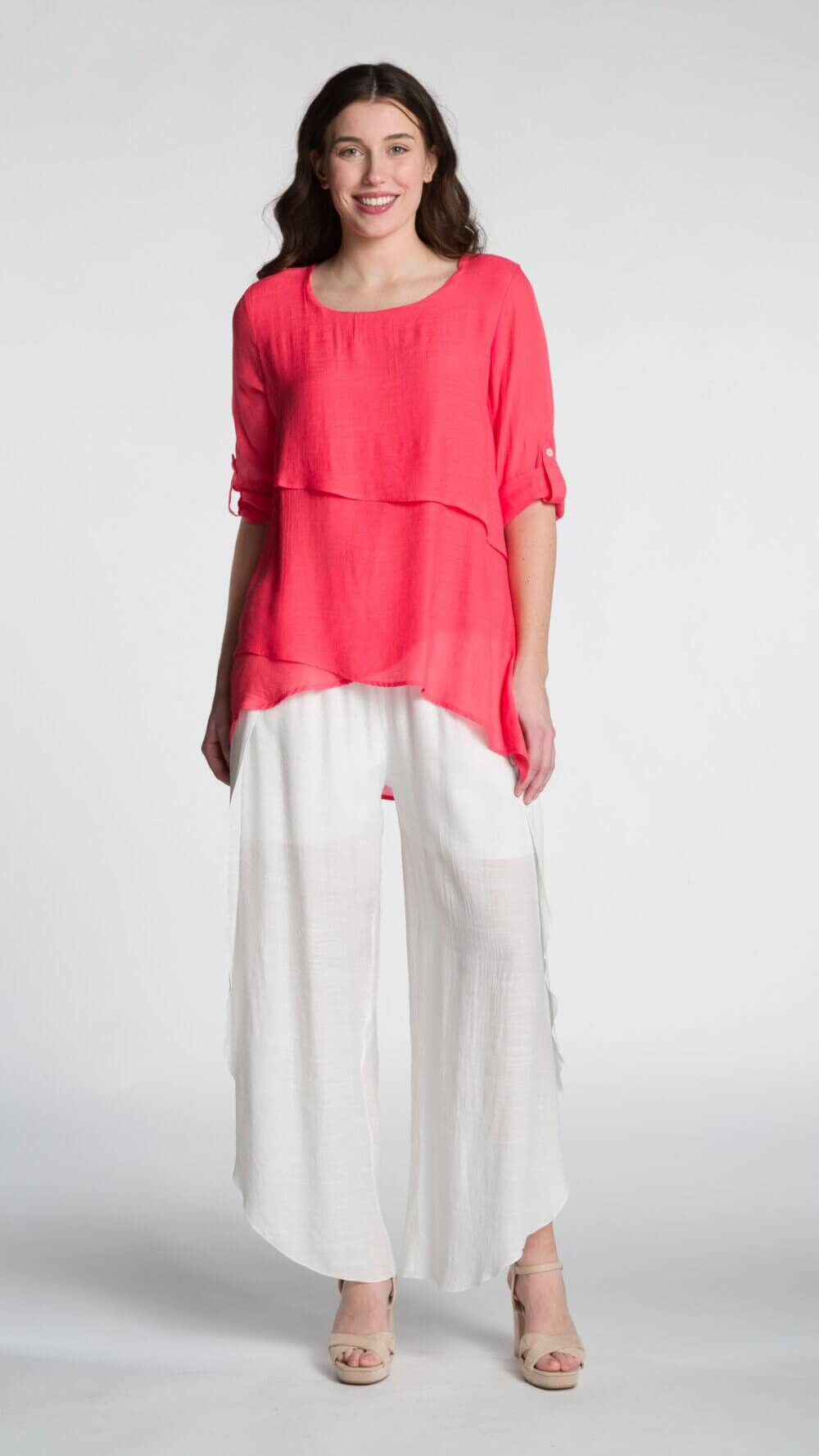 Roll Sleeve Scoop Neck Layered Blouse - Image 8