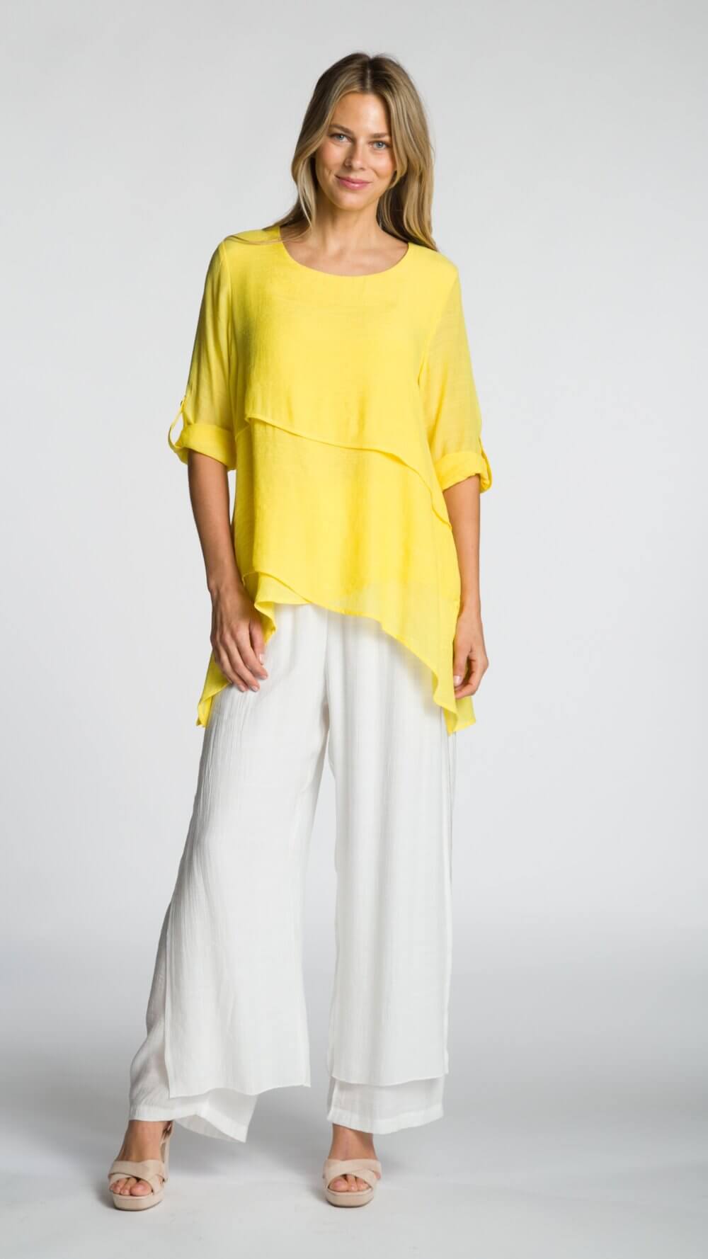 Roll Sleeve Scoop Neck Layered Blouse - Image 6