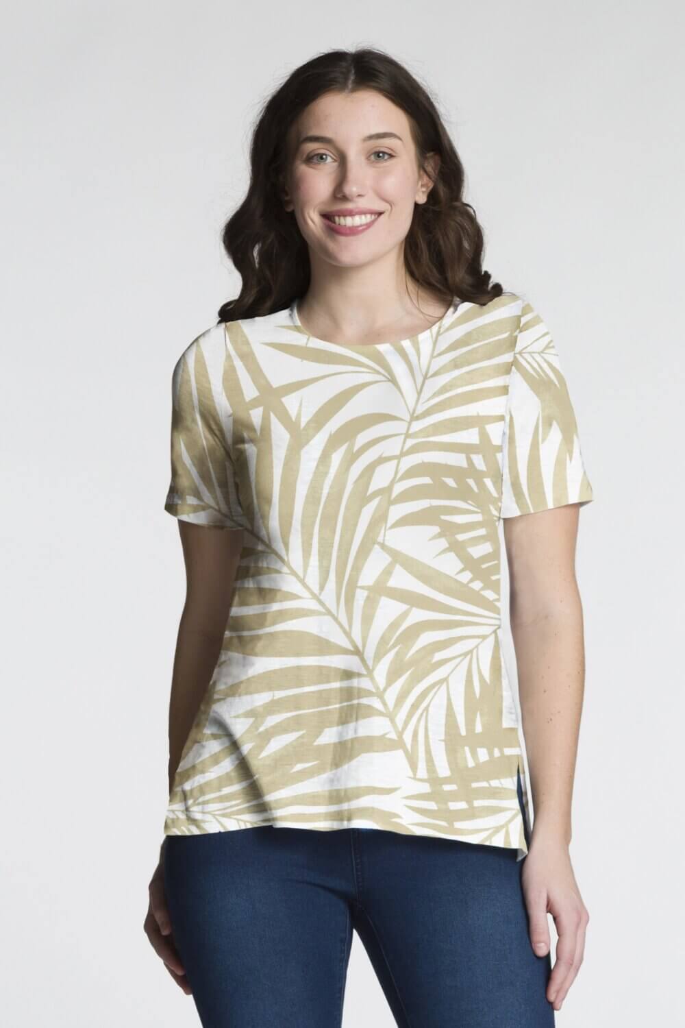 Short Sleeve Top with Side Slits and High-Low Hem