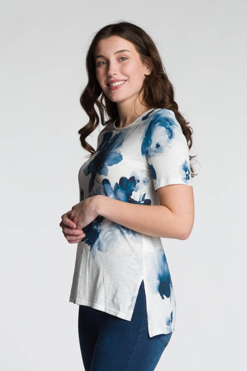 Short Sleeve Top with Side Slits and High-Low Hem - Image 3