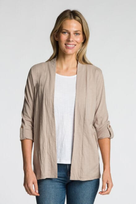Roll-Up Long Sleeve Open Cardigan with Pockets