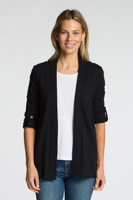 Roll-Up Long Sleeve Open Cardigan with Pockets