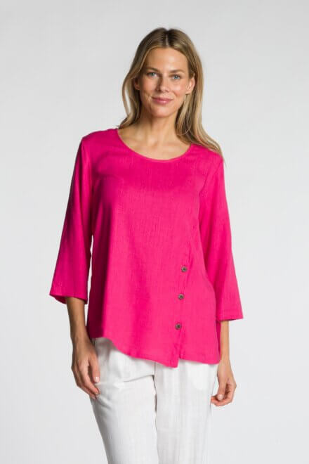 3/4 Sleeve Scoop Neck Top with Front Button Detail