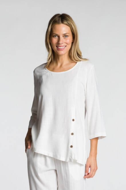 3/4 Sleeve Scoop Neck Top with Front Button Detail