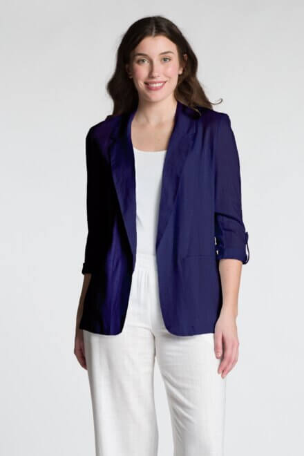 Roll-Up Long Sleeve Open Blazer with Pockets