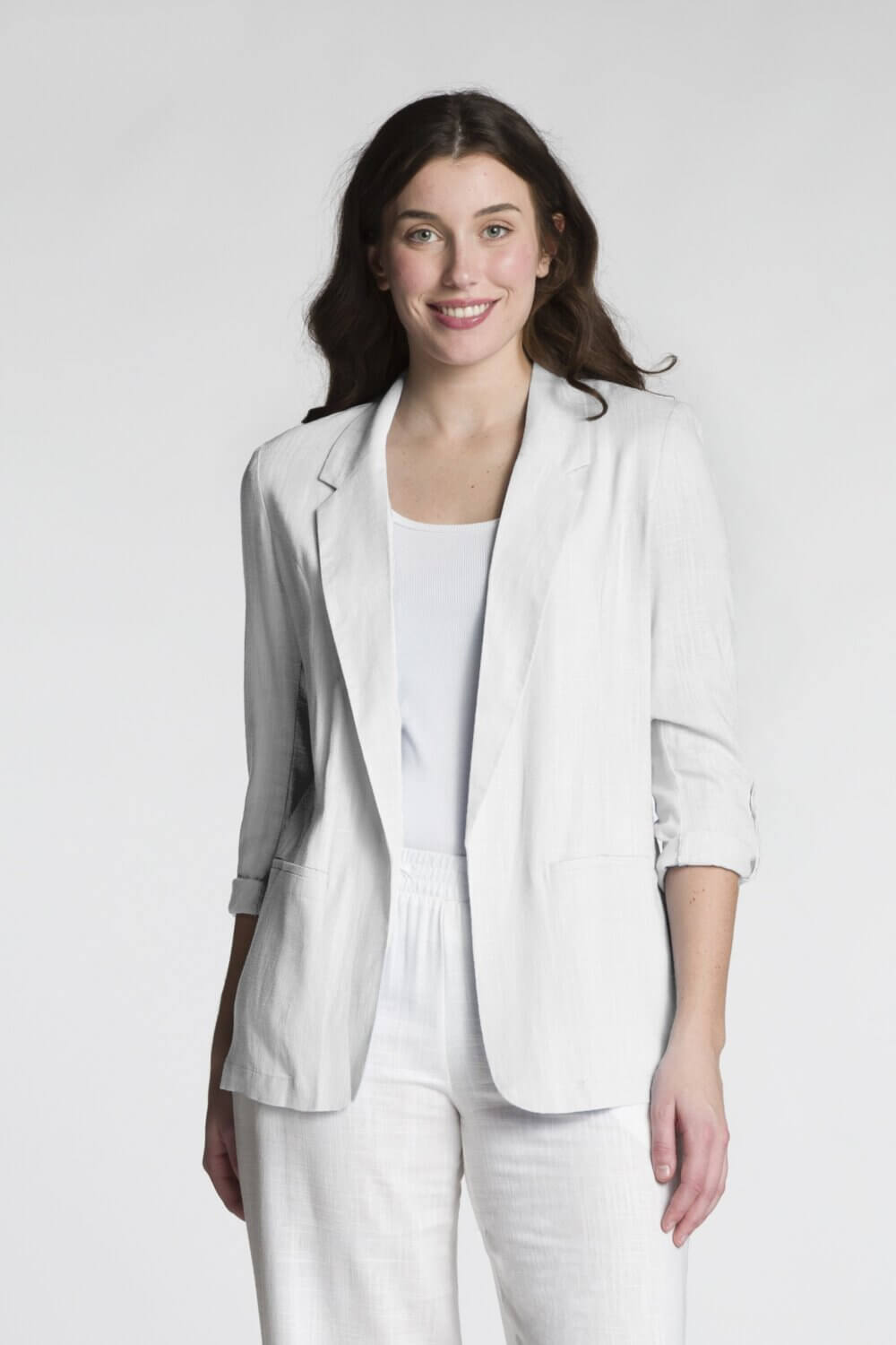 Roll-Up Long Sleeve Open Blazer with Pockets