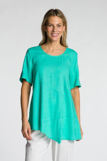 Short Sleeve Scoop Neck Top with Cut & Sew Panels