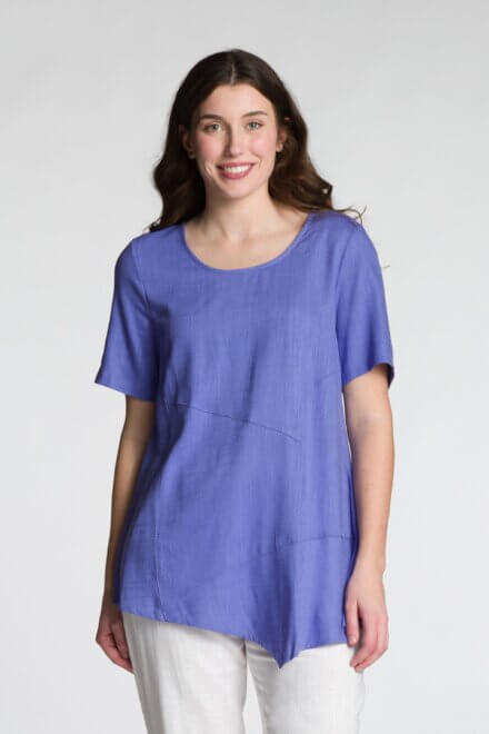 Short Sleeve Scoop Neck Top with Cut & Sew Panels