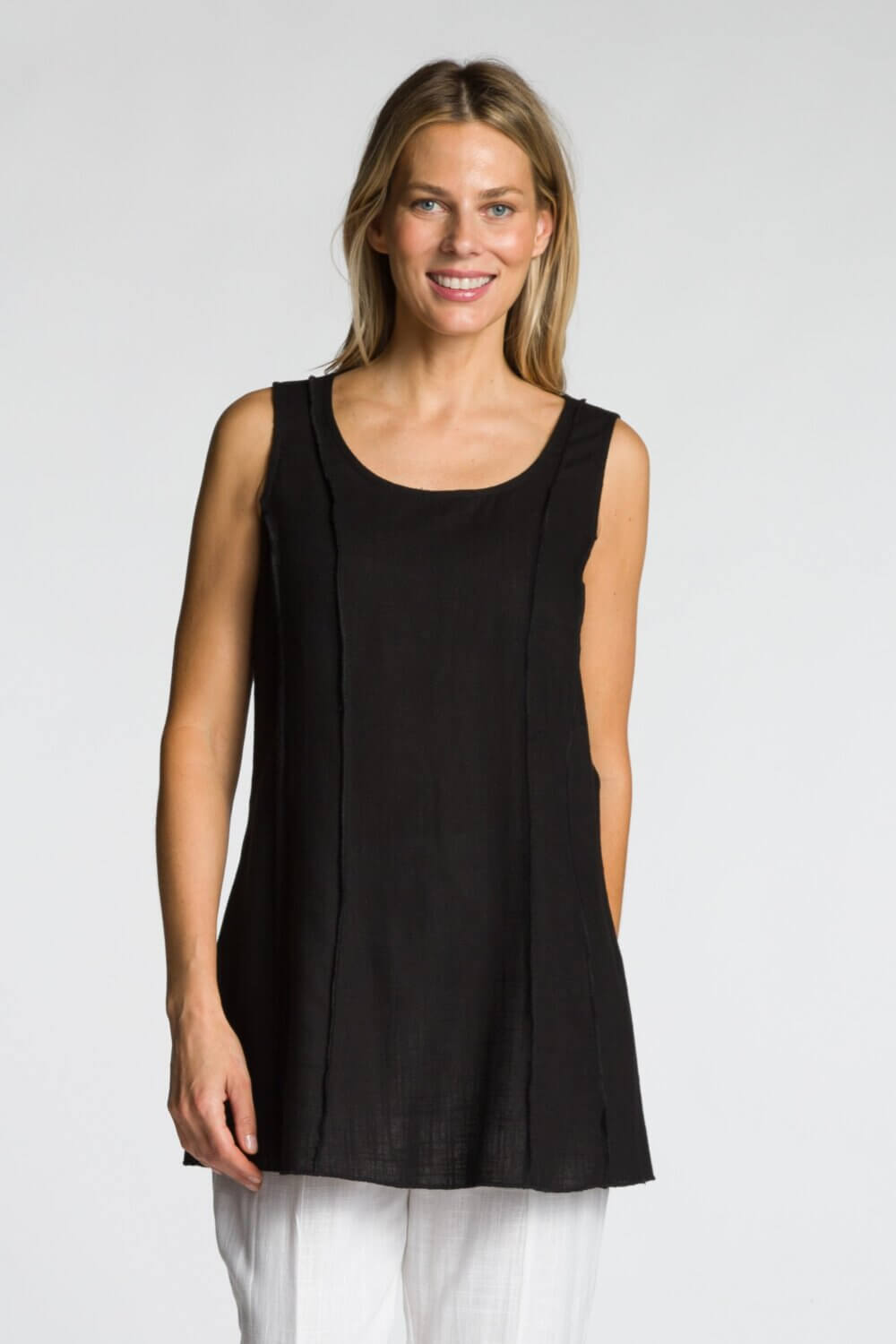 Sleeveless Scoop Neck A-Line Serge Edge Tank - Image 2