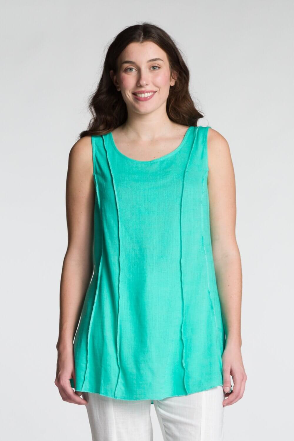 Sleeveless Scoop Neck A-Line Serge Edge Tank - Image 7