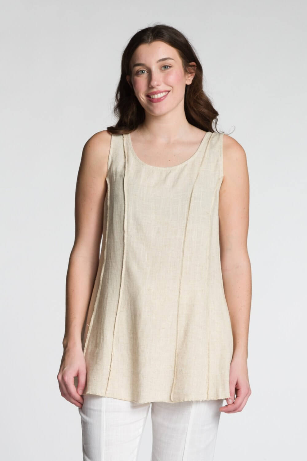 Sleeveless Scoop Neck A-Line Serge Edge Tank - Image 3