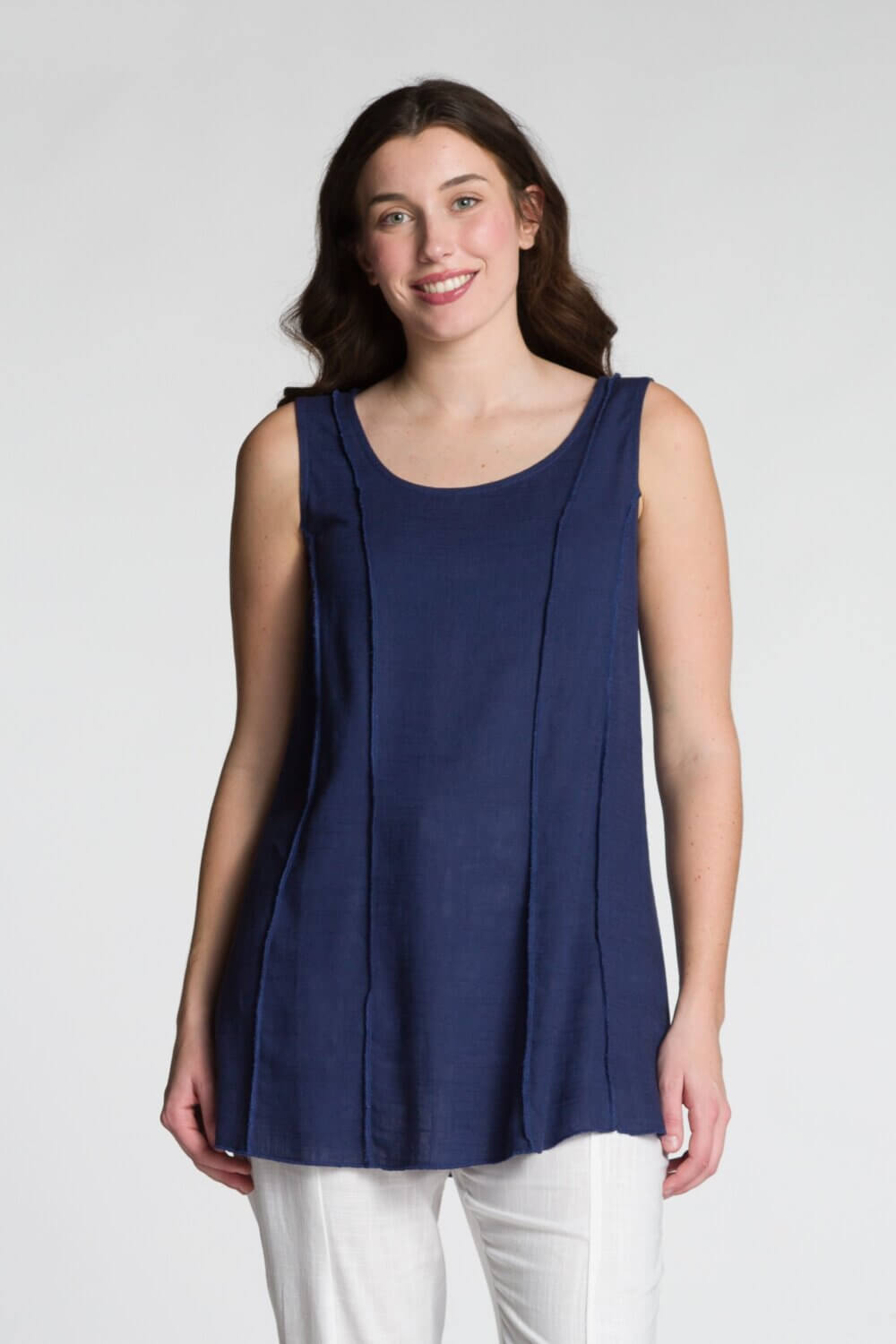 Sleeveless Scoop Neck A-Line Serge Edge Tank - Image 4