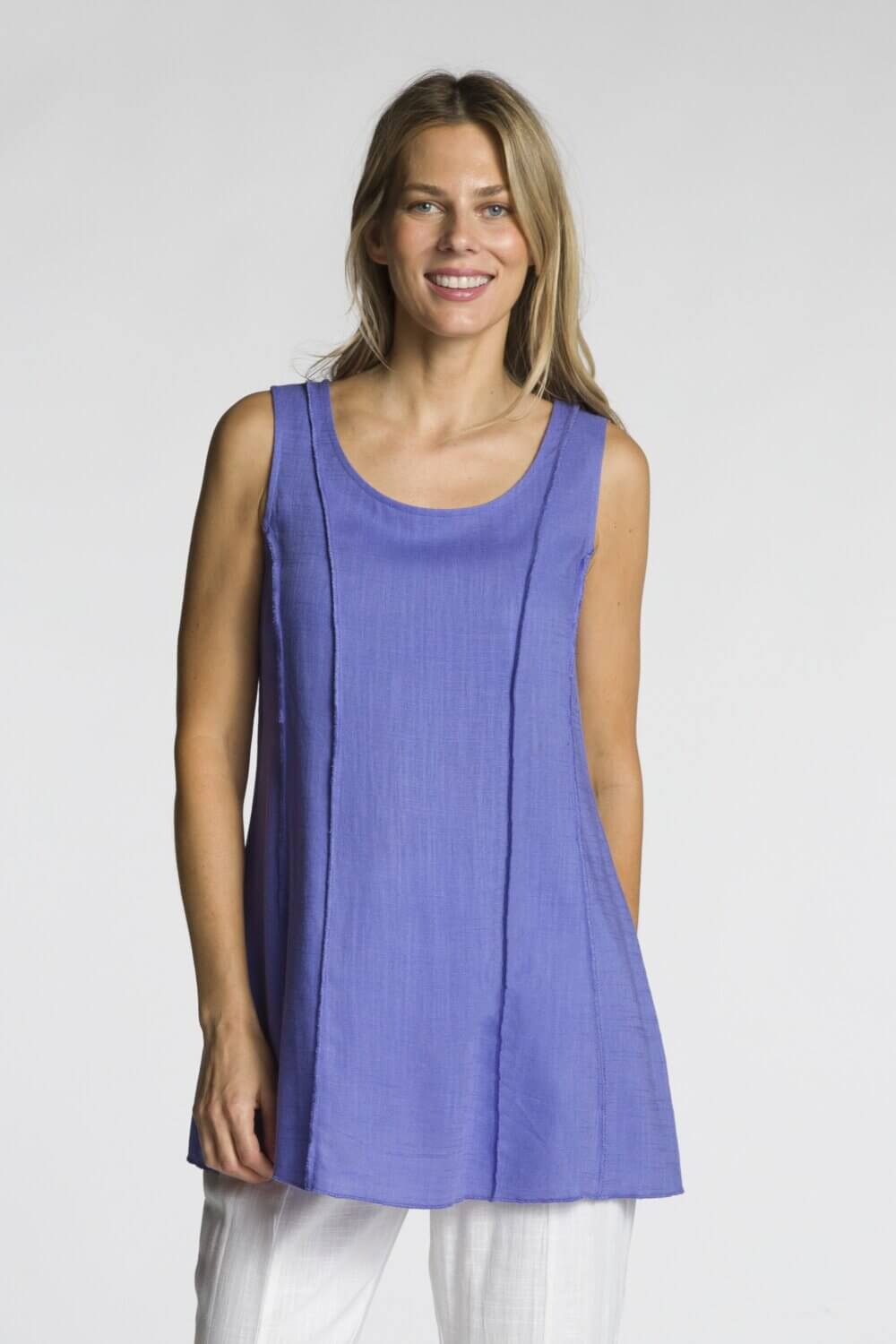 Sleeveless Scoop Neck A-Line Serge Edge Tank