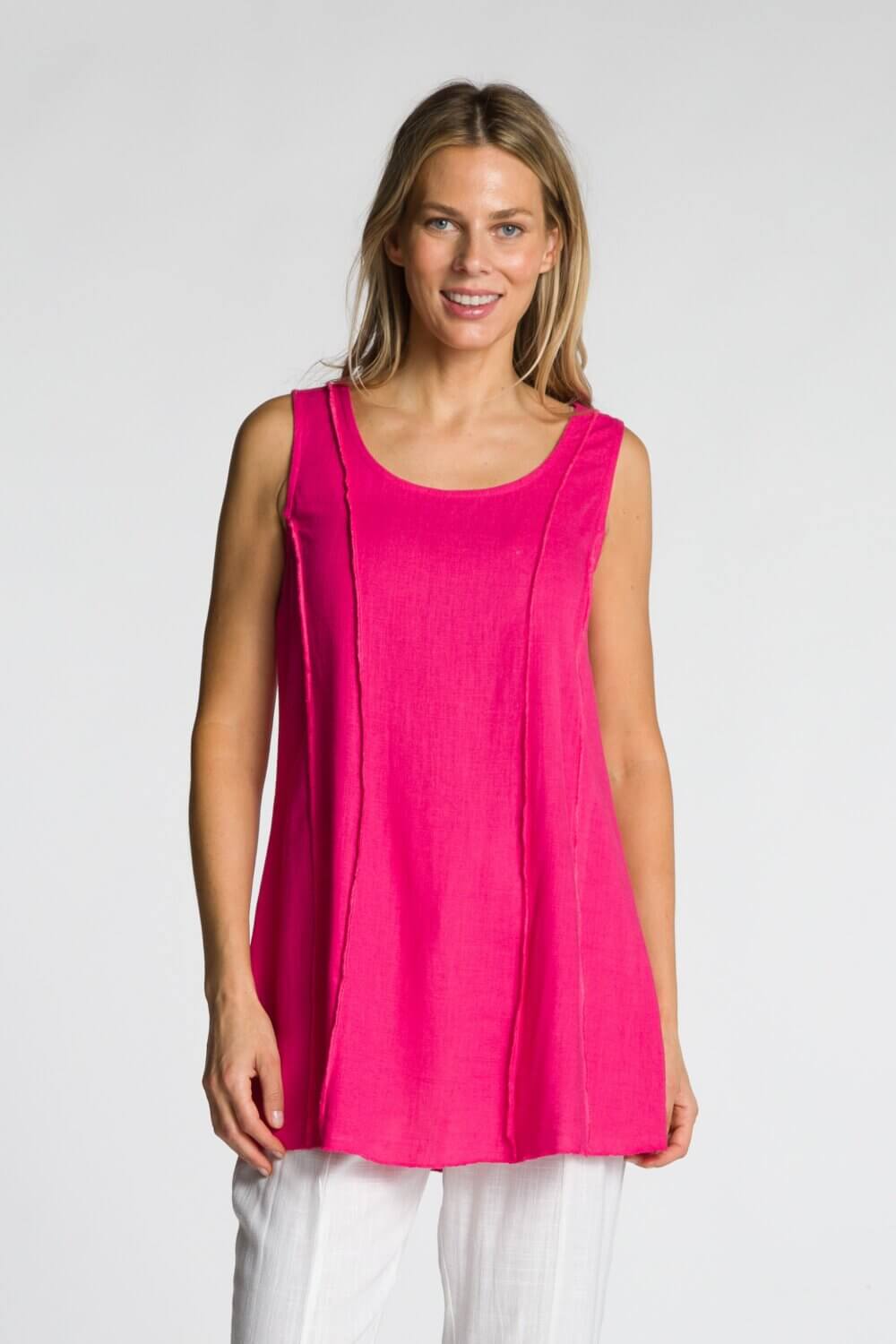 Sleeveless Scoop Neck A-Line Serge Edge Tank - Image 8