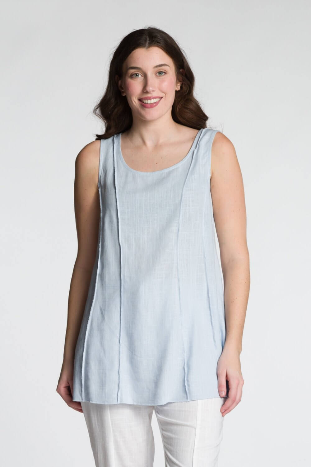 Sleeveless Scoop Neck A-Line Serge Edge Tank - Image 9