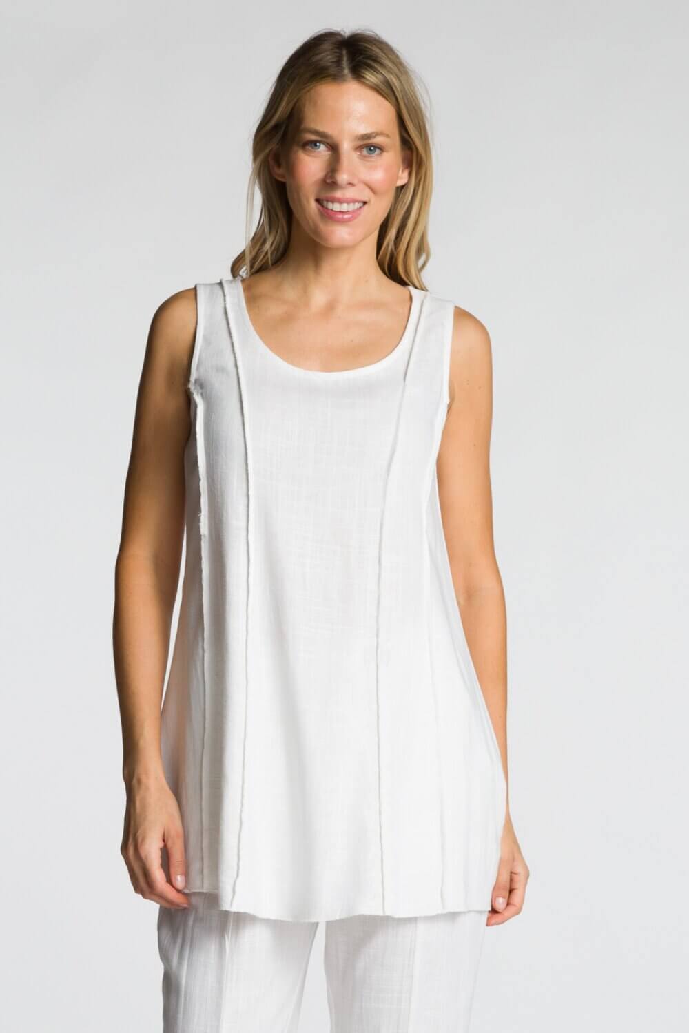 Sleeveless Scoop Neck A-Line Serge Edge Tank - Image 5