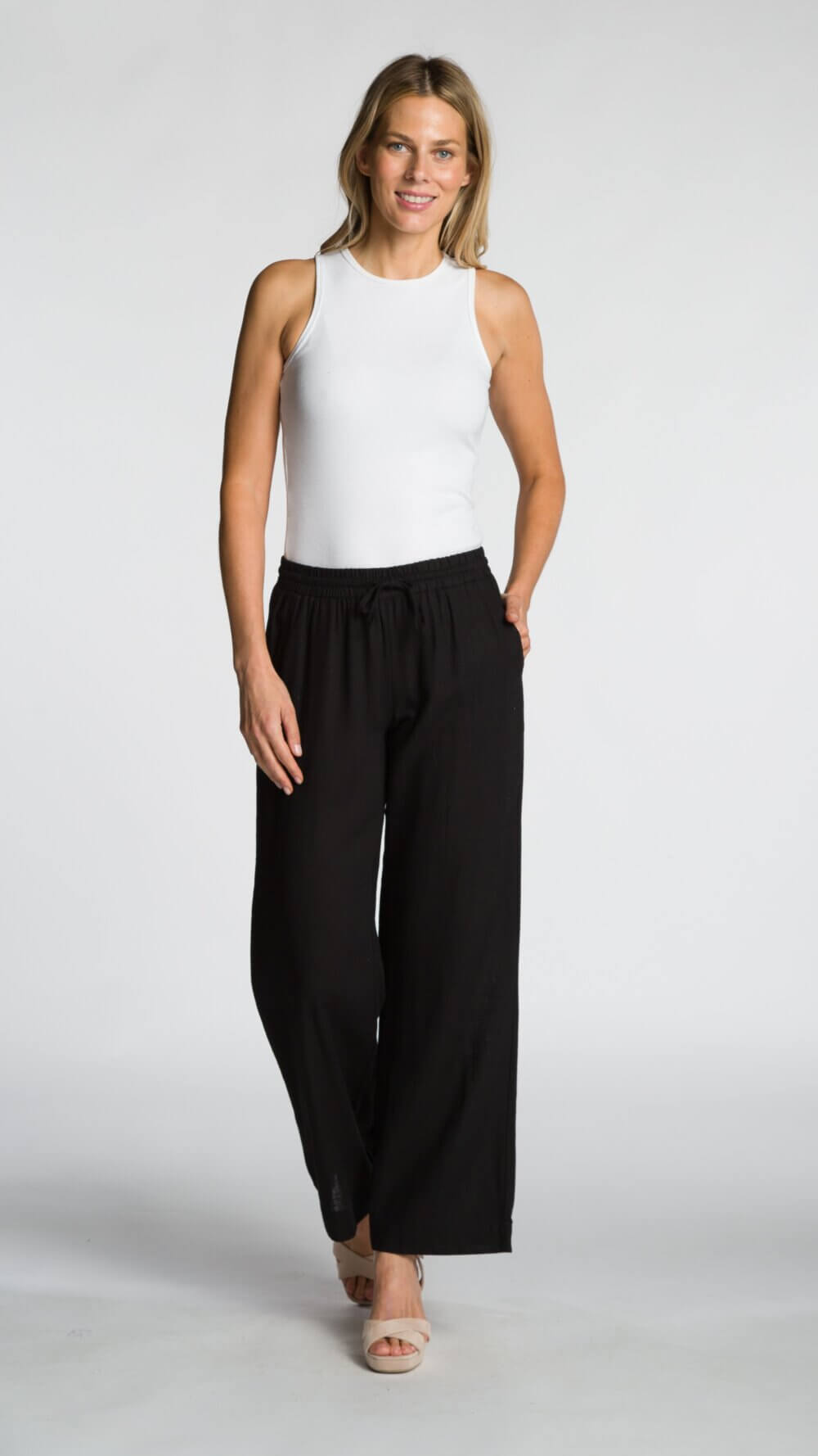 Wide Leg Pant with Elastic Waist, Drawstring and Pockets - Image 2