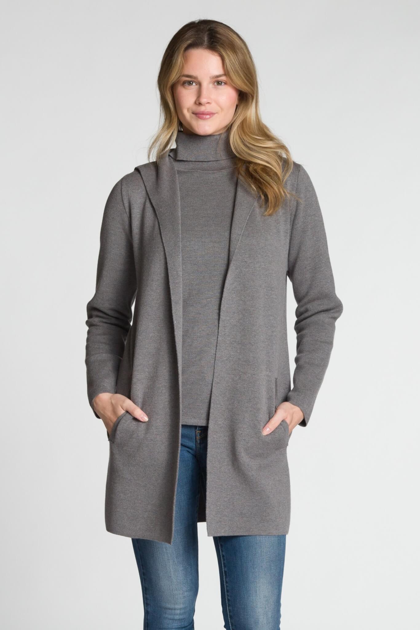 Long Sleeve Hooded Open Cardigan with Centre Back Seam and Angled Welt Pockets - Image 4
