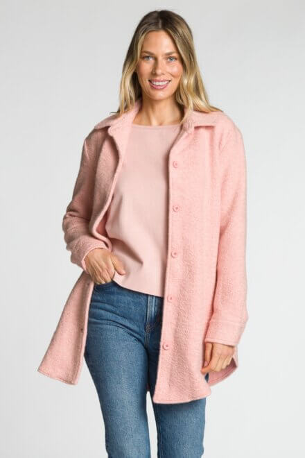 Long Sleeve Button Front Jacket with Side Seam Pockets