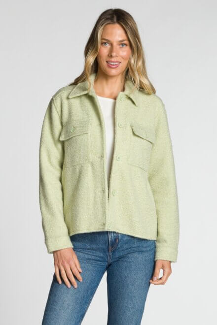 Long Sleeve Button Front Jacket with Chest and Side Seam Pockets