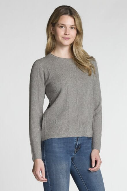 Long Sleeve Crew Neck Sweater with Needle Out Tone on Tone Stripe Detail