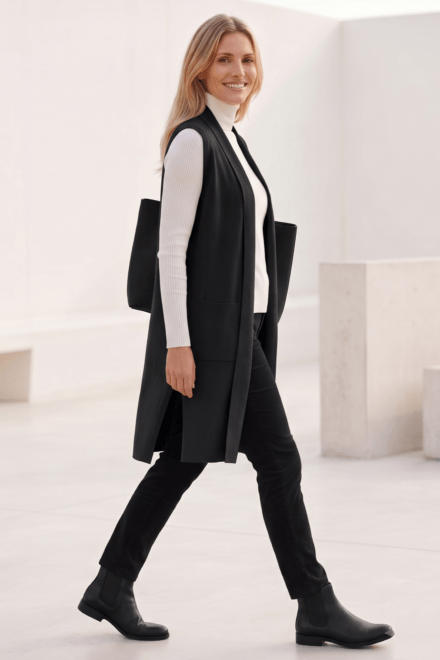 Sleeveless Long Vest with Side Slits and Patch Pockets