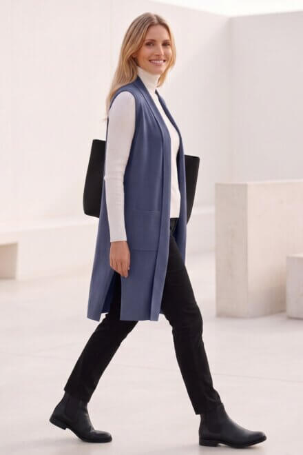 Sleeveless Long Vest with Side Slits and Patch Pockets