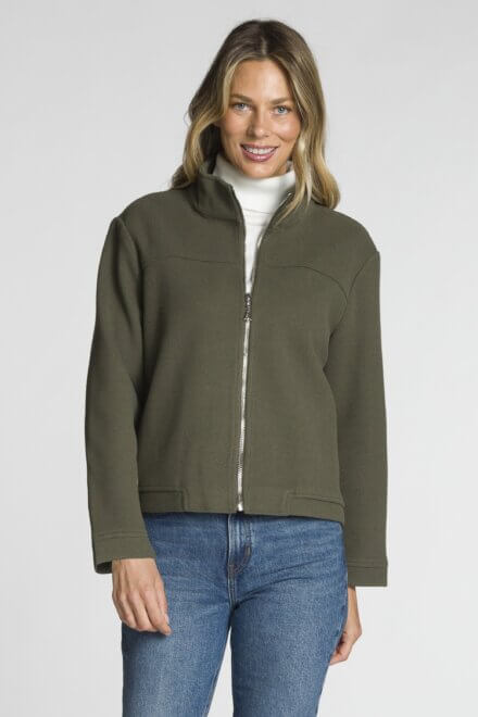 Long Sleeve Full Zip Stand Collar Jacket with Side Seam Pockets