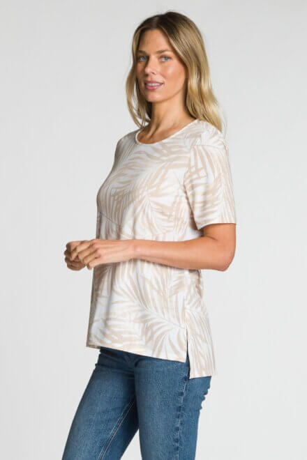 Short Sleeve Top with Side Slits and High-Low Hem